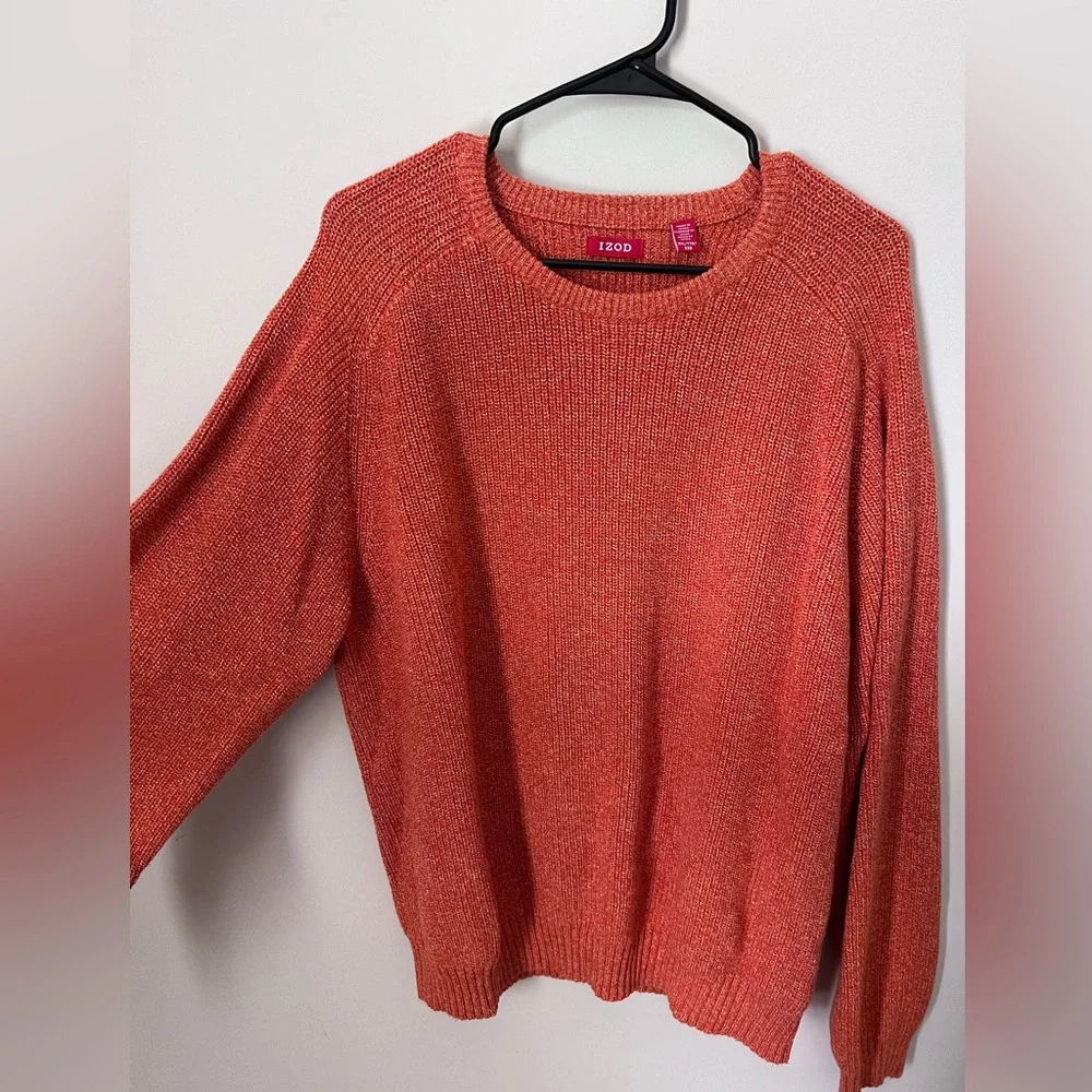 izod xxl heavy knit orange heather crewneck sweater - Picture 3 of 7